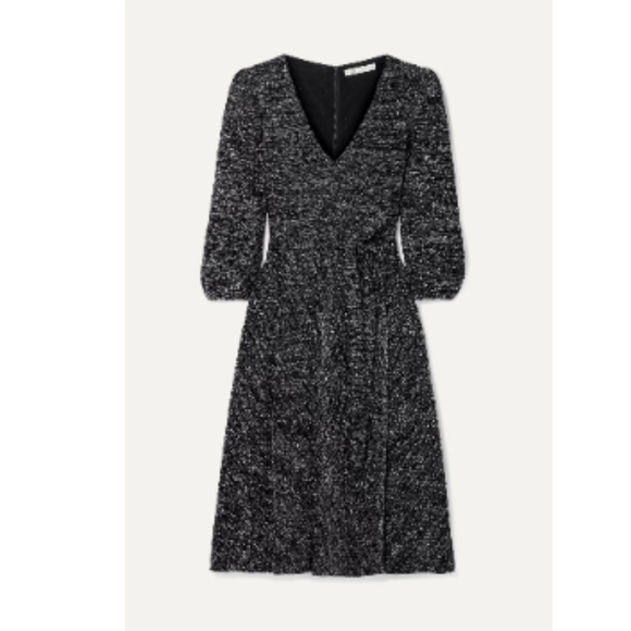 Alice+Olivia Coco Plung Neck Black Metalic Knit Midi Dress - Picture 7 of 16